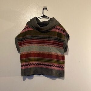 Dylan Chunky Knit Cowl Short Sleeve Sweater Gray Fair Isle Colorful wool sweater